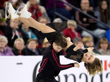 Canada's Carolane Soucisse and Shane Firus perform their rhythm dance at the 2018 Skate Canada International ISU Grand Prix event in Laval, Quebec, October 26, 2018.