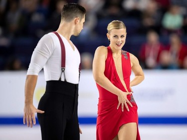 Madison Hubbell and Zachary Donohue of the United States perform their rhythm dance at the 2018 Skate Canada International ISU Grand Prix event in Laval, Quebec, October 26, 2018.