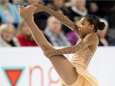 Starr Andrews of the United States perform their rhythm dance at the 2018 Skate Canada International ISU Grand Prix event in Laval, Quebec, on October 26, 2018.