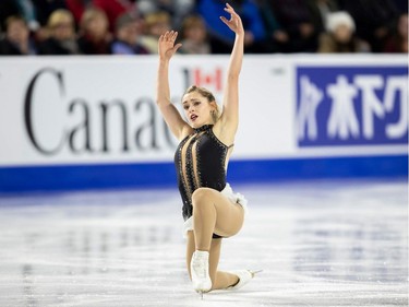 Canada's Alaine Chartrand perform their rhythm dance at the 2018 Skate Canada International ISU Grand Prix event in Laval, Quebec, on October 26, 2018.