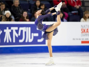 Evgenia Medvedeva of Russia performs her rhythm dance at the 2018 Skate Canada International ISU Grand Prix event in Laval, Quebec, on October 26, 2018.