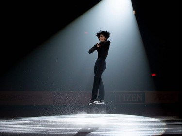 Men's bronze medalist Cha Jun-hwan of Korea performs during the exhibition gala at the 2018 Skate Canada International ISU Grand Prix event in Laval on Sunday, Oct. 28, 2018.