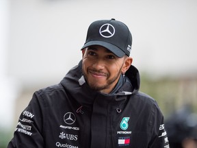 Mercedes driver Lewis Hamilton arrives at the Circuit of the Americas in Austin, Tex., for this weekend's U.S. Grand Prix.