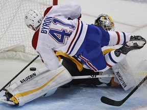 Montreal Canadiens' Paul Byron scores against Pittsburgh Penguins goaltender Matt Murray  in the first period of in Pittsburgh on Oct. 6, 2018.