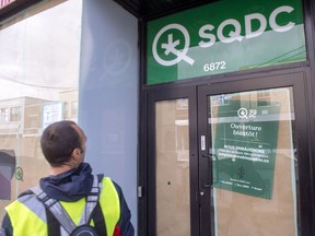 The front of one of the government's new cannabis stores is seen Friday, October 12, 2018 in Montreal. The sale of legal cannabis begins Oct. 17, 2018.
