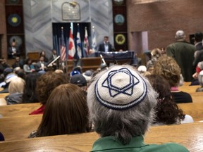 Members of the Montreal Jewish community attend a Memorial Vigil for the victims of the Pittsburgh synagogue attack in Montreal on Monday, October 29, 2018.