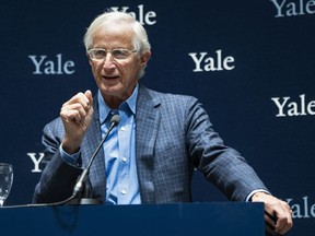 Yale University Professor William Nordhaus, one of the 2018 winners of the Nobel Prize in economics, speaks about the honor Monday, Oct. 8, 2018, in New Haven, Conn. Nordhaus was named for integrating climate change into long term macroeconomic analysis.