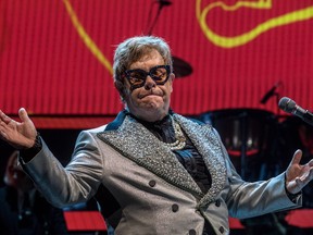 Elton John performs in his Farewell Yellow Brick Road goodbye tour at the Bell Centre in Montreal on Thursday, Oct. 4, 2018.
