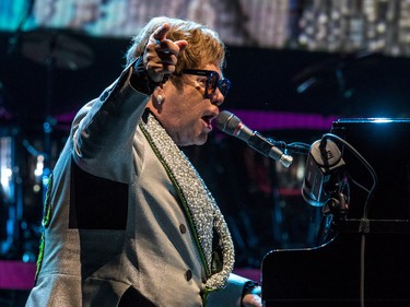 Elton John performs in his Farewell Yellow Brick Road goodbye tour at the Bell Centre in Montreal on Thursday, Oct. 4, 2018.