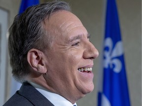 Quebec Premier-designate Francois Legault speaks to the media the day after after winning the provincial election, Oct. 2, 2018.
