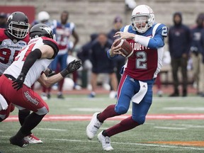 Alouettes quarterback Johnny Manziel denies he's frustrated with the amount of times he has been hit and sacked this season.