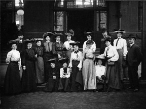 The group of female Canadian journalists who travelled by train to St. Louis to cover the World's Fair in June 1904. The women represented the most important Canadian publications of the day, including Saturday Night, La Presse, La Patrie, The Montreal Star, The Toronto Telegram, The Halifax Herald and The Manitoba Free Press.