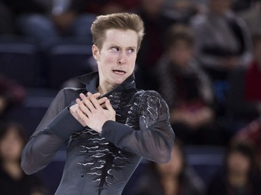 Alexander Samarin of Russia performs his short program in the men's competition at Skate Canada International in Laval, Que. on Friday, October 26, 2018.