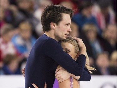 Canada's Kirsten Moore-Towers and Michael Marinaro perform their short program in the pairs competition at Skate Canada International in Laval, Que. on Friday, October 26, 2018.