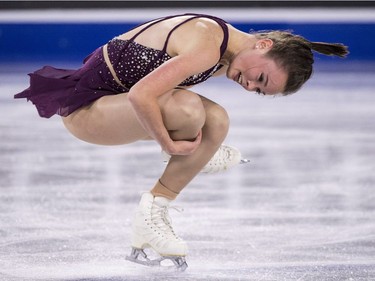 Mariah Bell of the United States performs her women's short program in competition at Skate Canada International in Laval, Que., on Friday, Oct. 26, 2018.