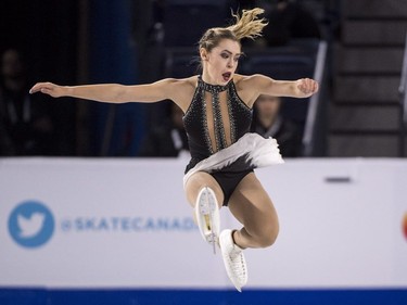 Canada's Alaine Chartrand performs her women's short program in competition at Skate Canada International in Laval, Que., on Friday, Oct. 26, 2018.