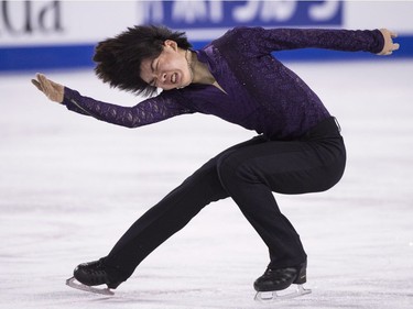 Cha Jun-hwan of South Korea performs his free program in the men's competition at Skate Canada International in Laval on Saturday, Oct. 27, 2018.