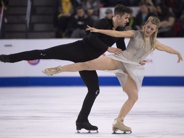 Madison Hubbell and Zachary Donohue of the United States perform their free program in the ice dance competition at Skate Canada International in Laval on Saturday, Oct. 27, 2018.