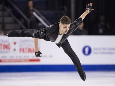 Brendan Kerry of Australia performs his free program in the men's competition at Skate Canada International in Laval on Saturday, Oct. 27, 2018.