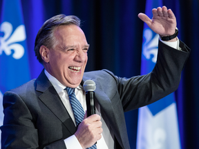 CAQ Leader Francois Legault, then Quebec premier-designate, speaks at a meeting of his new caucus on Oct. 3, 2018.