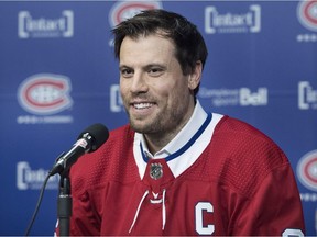 Montreal Canadiens' Shea Weber speaks during a press conference announcing him as the new captain of the team in Brossard on Monday, Oct. 1, 2018.