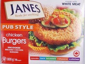 The Canadian Food Inspection Agency (CFIA) says Sofina Foods Inc. recalled Janes brand Pub Style Chicken Burgers from the marketplace on Oct. 26, 2018, because of possible Salmonella contamination.