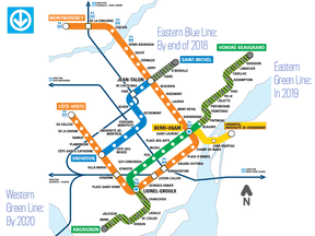 Three sections of the métro remain to be added to the underground wireless service network: the eastern section of the Blue Line, and both ends of the Green Line.