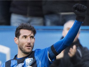 Impact's Ignacio Piatti reacts after scoring against Toronto FC during second half MLS soccer action in Montreal on Sunday, Oct. 21, 2018.