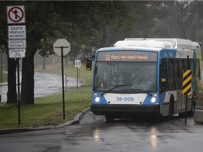 An STM bus makes its way along the dedicated segment of Remembrance Road near Camillien Houde on Monday Oct. 29, 2018 that was closed to car traffic as part of a pilot project.