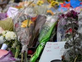 Flowers at the memorial outside the Tree of Life Synagogue on Oct. 31, 2018 in Pittsburgh, Pennsylvania. Eleven people were killed in a mass shooting at the Tree of Life Congregation in Pittsburgh's Squirrel Hill neighborhood on October 27.
