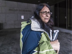 Frances Richardson leaves the Montreal courthouse on Monday. Three months before the Aug. 19 attacks, she admitted in Quebec Court she sold six ecstasy pills to two undercover cops the previous summer.
