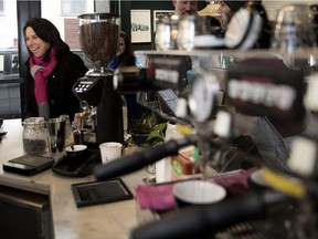 Montreal Mayor Valérie Plante orders a coffee in Librarie Verdun in Montreal on Friday November 9, 2018.