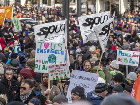 Thousands of people took part in a march for the planet at Place des Festivals in Montreal on Saturday, Nov. 10, 2018.