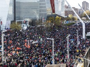 Thousands of people took part in a march for the planet at Place des Festivals in Montreal on Saturday, Nov. 10, 2018. Supporters want Premier François Legault to step up the province's efforts to fight climate change.