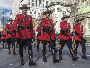 Many organizations, including the RCMP, partook in the Remembrance Day parade at Place du Canada in Montreal on Sunday, Nov. 11, 2018.