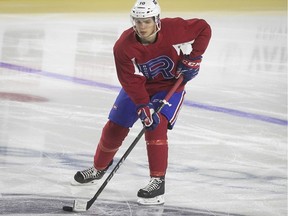 Laval Rocket's Jake Evans during practice in Laval on Monday November 12, 2018.