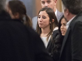 Marie-Michele Benjamin arrives in court on Wednesday. At the time of the crash she was twice over the legal blood-alcohol limit and travelling at more than twice the speed limit.