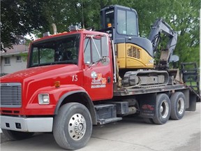 Tony Michetti's freightliner truck and  excavator were recently stolen from a construction site in Dollard-des-Ormeaux.