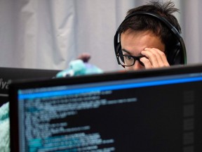 A student competes during the finals of the Cybersecurity Awareness Week (CSAW), the largest student-run cybersecurity event in the world on November 9, 2018 in Valence, central-eastern France.