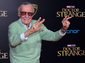 (FILES) In this file photo taken on October 20, 2016 Executive Director of the film, Stan Lee poses for photographers at the world premiere of Marvel Studios 'Doctor Strange' in Hollywood, California. - Marvel legend Stan Lee, who revolutionized pop culture as the co-creator of iconic superheroes like Spider-Man and The Hulk who now dominate the world's movie screens, has died. He was 95 years old. Lee, the face of comic book culture in the United States, died early November 12, 2018 in Los Angeles, according to US entertainment outlets including The Hollywood Reporter. He had suffered a number of illnesses in recent years.
