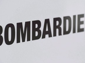 A Bombardier logo is shown at a Bombardier assembly plant in Mirabel, Que., Friday, October 26, 2018. THE CANADIAN PRESS/Graham Hughes