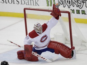 Canadiens goaltender Carey Price makes a save against the New Jersey Devils on Nov. 21, 2018, in Newark, N.J.