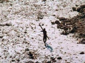 A photo of a Sentinelese person on the remote North Sentil Island.