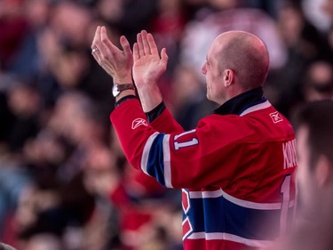 A fan gives Montreal Canadiens centre Jesperi Kotkaniemi a standing ovation for after he scored his first NHL goal during first-period action against the Capitals at the Bell Centre on Thursday, Nov. 1, 2018.