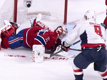 Washington Capitals' Alex Ovechkin scores on Carey Price during second-period action in Montreal on Thursday, Nov. 1, 2018.