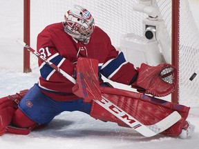 Canadiens goaltender Carey Price makes a save against Tampa Bay Lightning in Montreal on Saturday, Nov. 3, 2018.