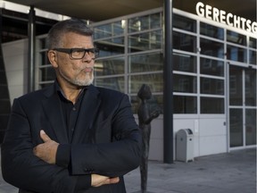 Self-styled Dutch positivity guru Emile Ratelband answers questions during an interview in Utrecht, Netherlands, Thursday, Nov. 8, 2018. For Ratelband age really is just a number. In a legal battle that is stretching the debate about just how far a person can go in changing his or her identity, the sixty-nine-year-old television personality has asked a Dutch court to officially change his biological date of birth to make him 49.