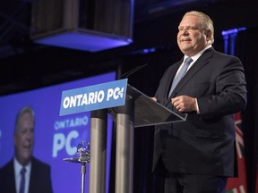 Ontario Premier Doug Ford addresses the Ontario PC Convention in Toronto, on Friday November 16 , 2018. "As Ontario’s electoral map shows, Ford hardly needs the province’s 550,000 French-speakers to stay afloat," Martin Patriquin writes.