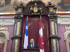 Both the Parti Quebecois and Quebec Solidaire will receive parlementary status at the National Assembly in Quebec, after an agreement-in-principle was reached Thursday night. Quebec Premier Francois Legault speaks after he was sworn in during a ceremony at the National Assembly in Quebec City, Thursday, Oct. 18, 2018.