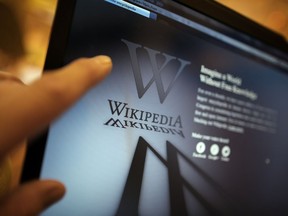 A laptop computer displays Wikipedia's front page. File photo.